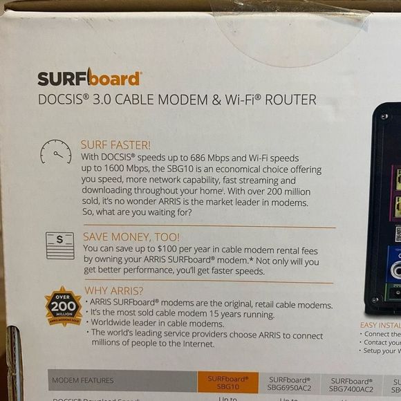 Arris Surfboard SBG10 DOCSIS 3.0 Cable Modem and WiFi Router AC1600Mbps Black - Picture 4 of 5